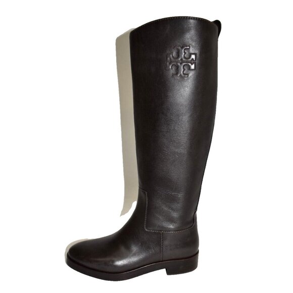 New! Tory Burch The Riding Boot Logo Embossed Coconut Brown Sz 8.5M 141232 DD388 - Picture 4 of 8
